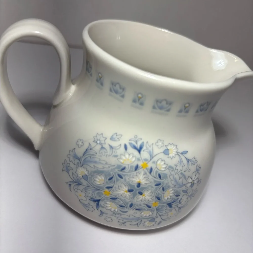 Royal Doulton Blue Floral Sugar Bowl With Lid and Creamer Set Grannycore